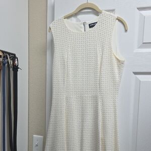 Karl Lagerfeld Cream Textured Sleeveless Midi Dress